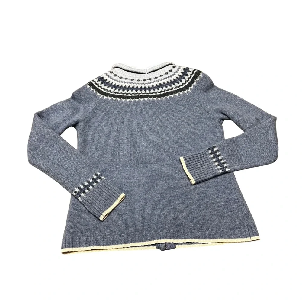 Eddie Bauer 100% Lambswool Fair Isle Nordic Zip Cardigan Sweater M Vintage‎